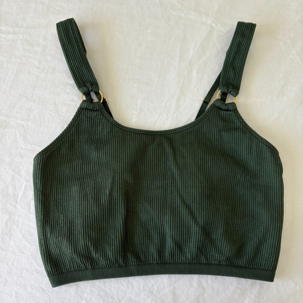 Aerie Bra Womens Green Ribbed Sycamore Seamless Ring Longline Bralette Size M